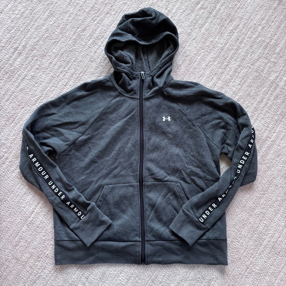 Under Armour Charcoal Black Zip-Up Hoodie with Sleeve Logo Tape